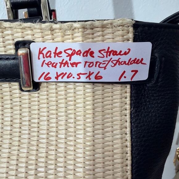Kate Spade Woven Straw Tote Black Leather Trim Spade Lock - Picture 12 of 13